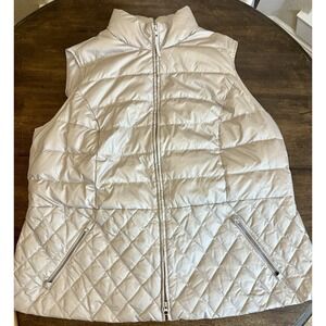 NWT Talbots 3XL Metallic Silver Gray ZipUp Collar Down Puffer Vest Quilted